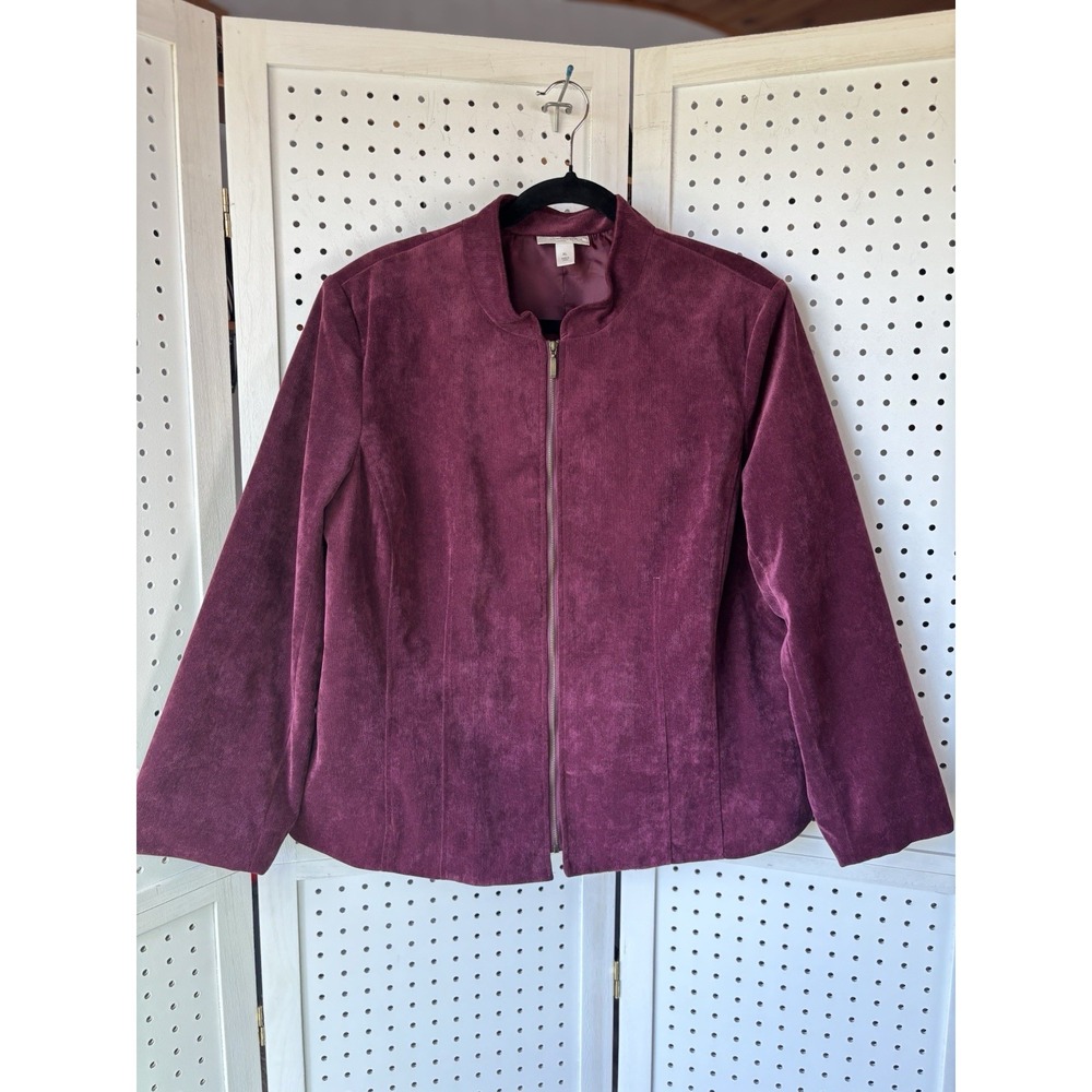 Dressbarn Women's XL Burgundy Maroon Zip Corduroy Blazer Suit Jacket
